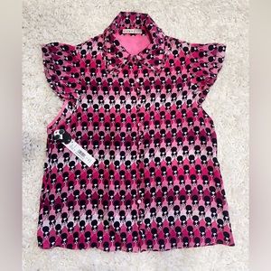 NWT Alice + Olivia Martel Flutter Sleeve Print Top Blouse Size XS,S